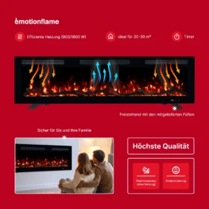 Emotion Flame Elektrokamin Monarch - Funktionen: effiziente Heizung 900/1800 W, Timer, freistehend, Flammenmodus und Kindersicherung