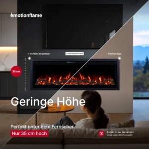 Emotion Flame Elektrokamin 35 cm hoch, perfekt unter dem Fernseher, 2 Montageoptionen: Wandeinbau und Wandmontage